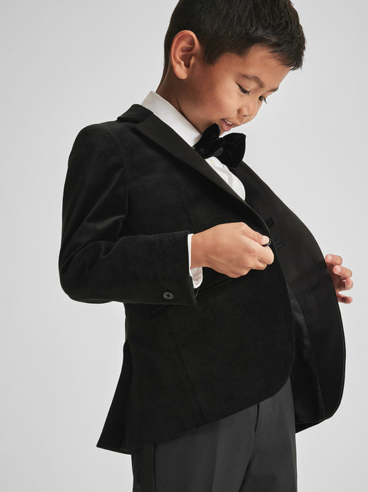 Reiss 4-9 yrs Single Breasted Velvet Blazer in Black