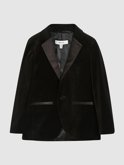 Reiss 4-9 yrs Single Breasted Velvet Blazer in Black