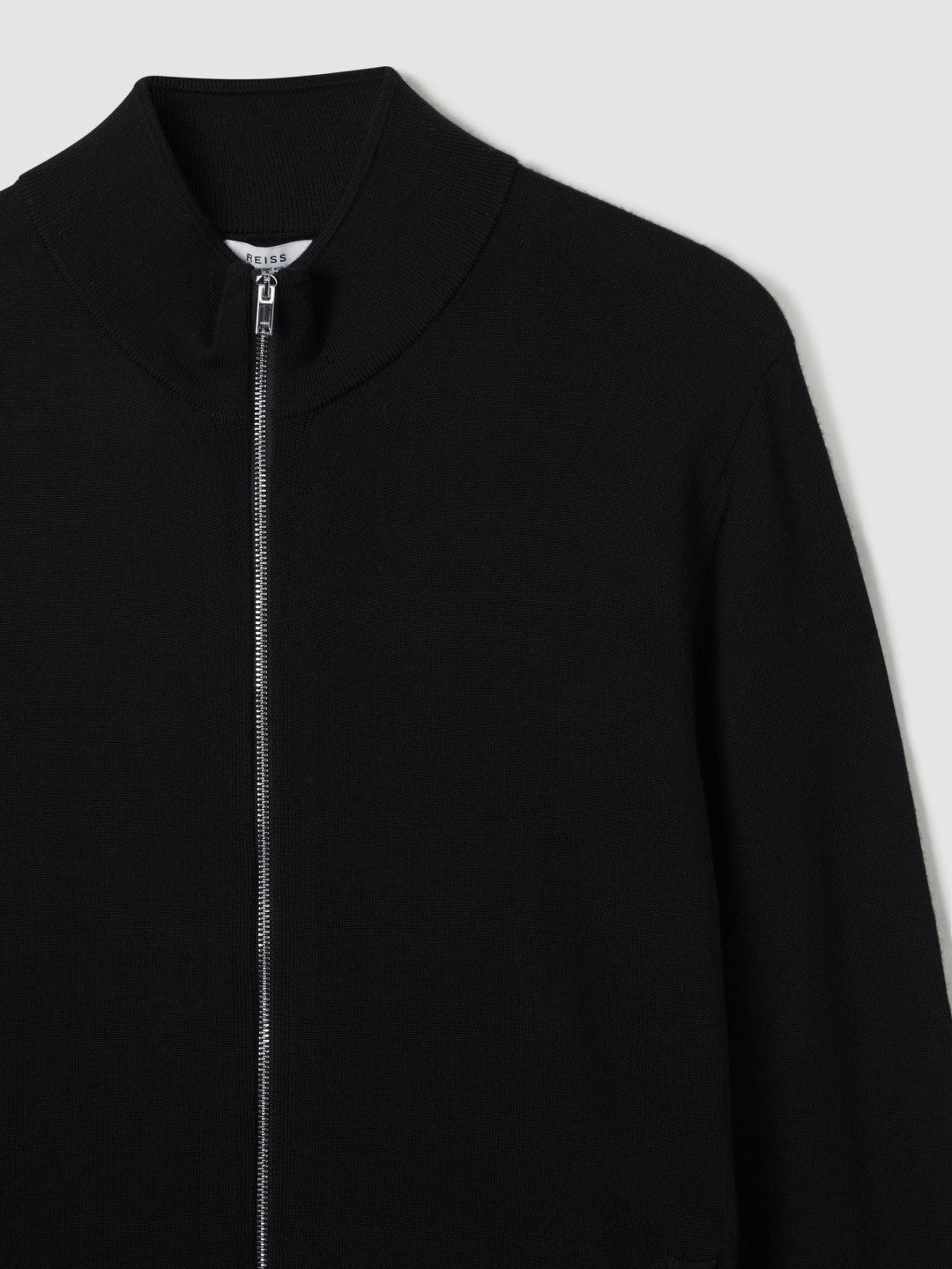 Reiss Merino Wool Zip-Through Cardigan in Black