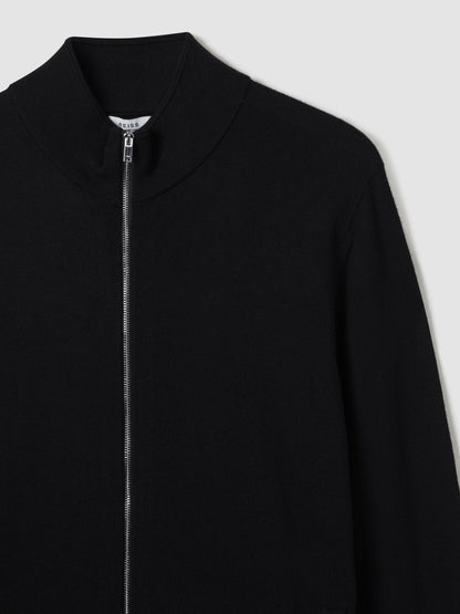 Reiss Merino Wool Zip-Through Cardigan in Black