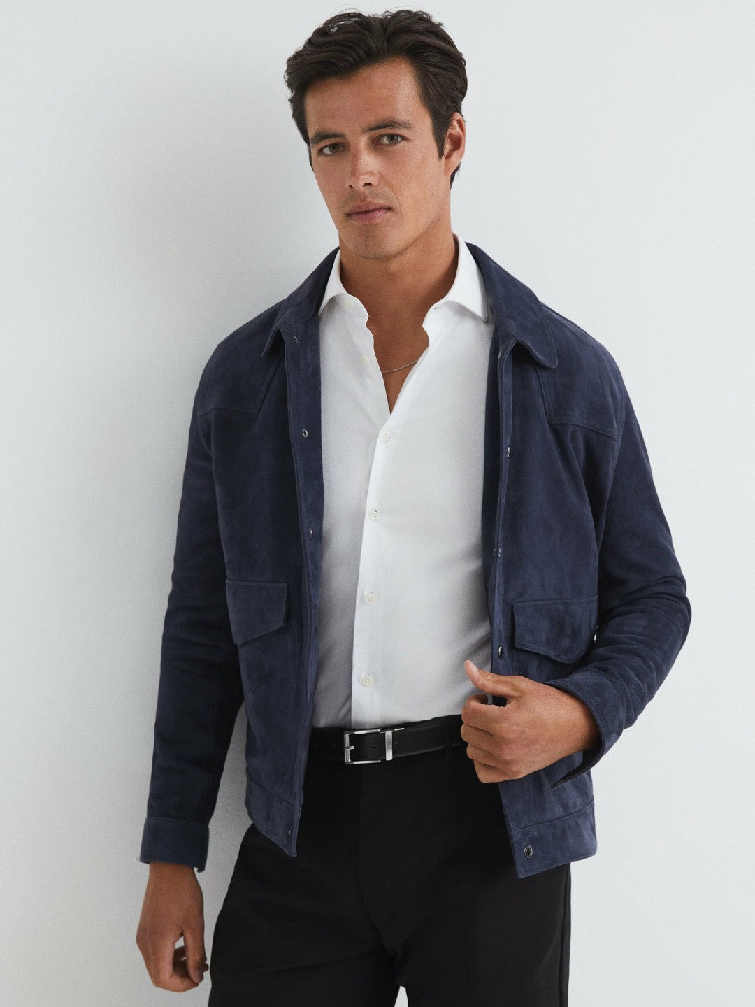 Reiss Reversible Leather Belt in Black