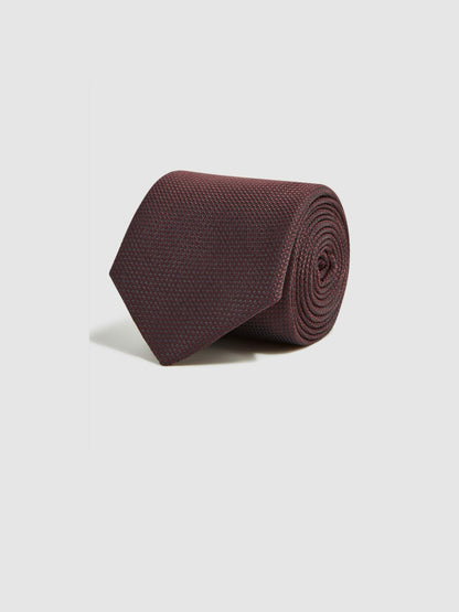 Reiss Textured Silk Blend Tie in Burgundy