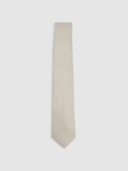 Reiss Textured Silk Blend Tie in Soft Champagne