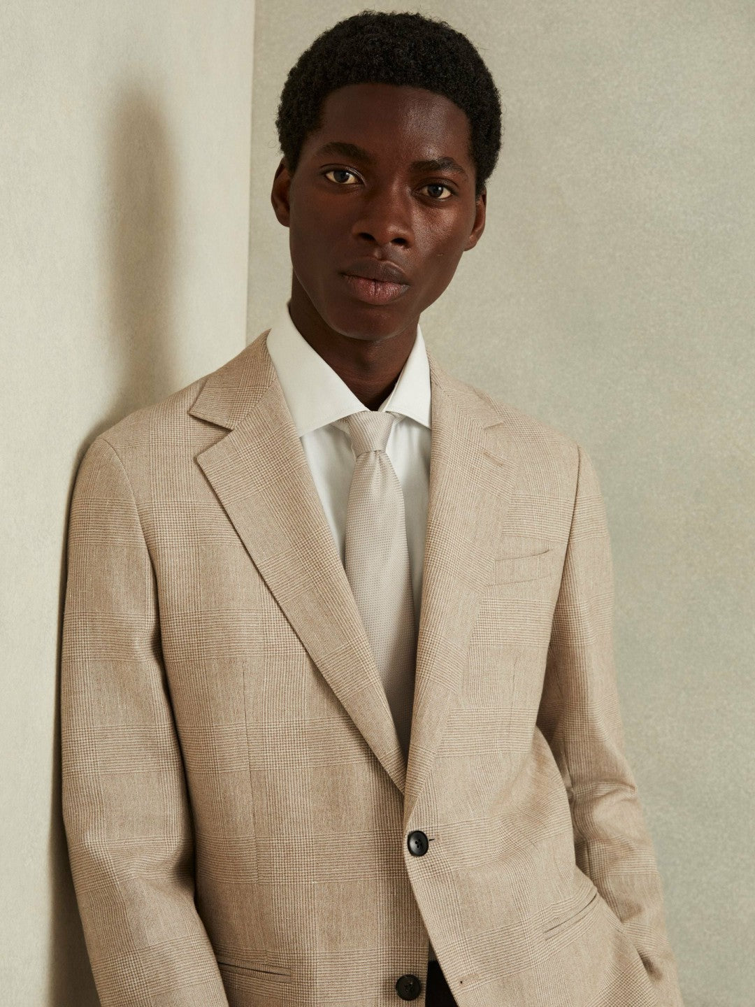 Reiss Textured Silk Blend Tie in Soft Champagne