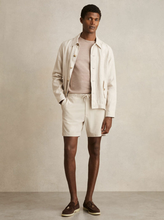 Reiss Textured Drawstring Shorts in Stone