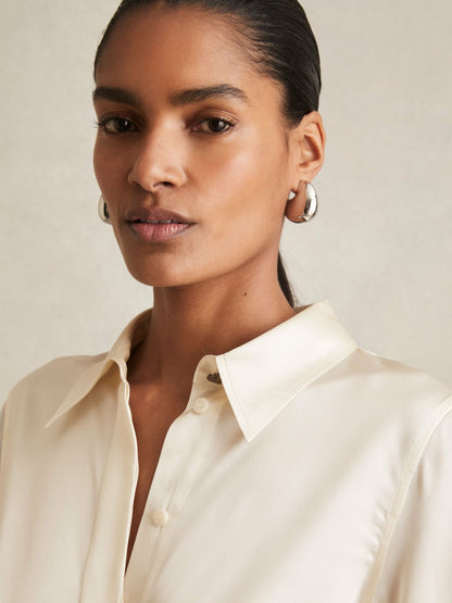 Reiss Silk-Satin Concealed-Placket Shirt in Ivory