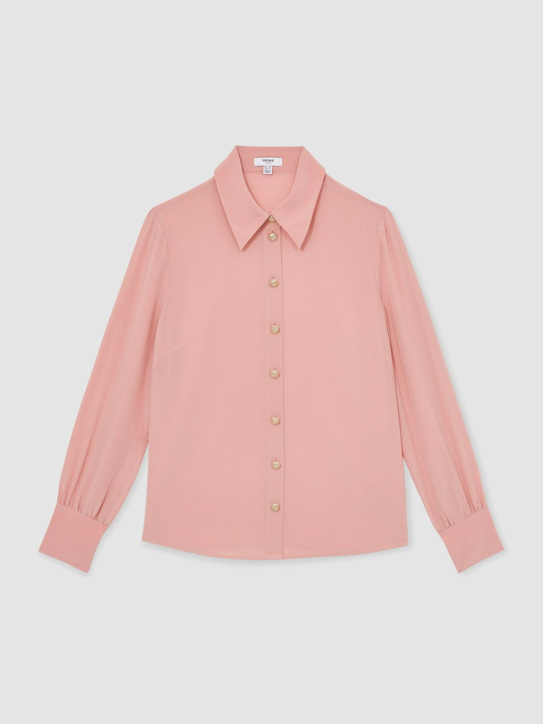 Reiss Silk Embossed-Button Shirt in Pink