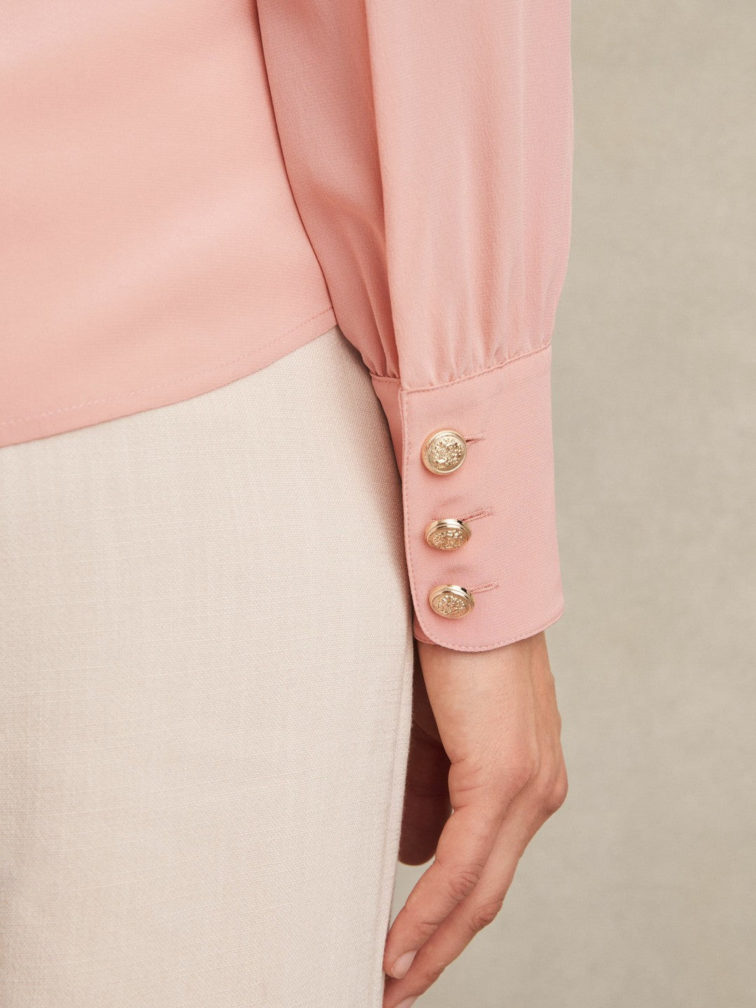Reiss Silk Embossed-Button Shirt in Pink