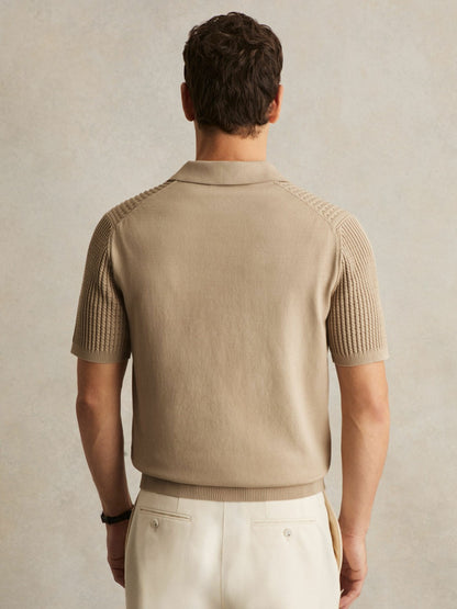 Reiss Micro-Cable Open-Collar Cotton-Blend Shirt in Light Camel Brown