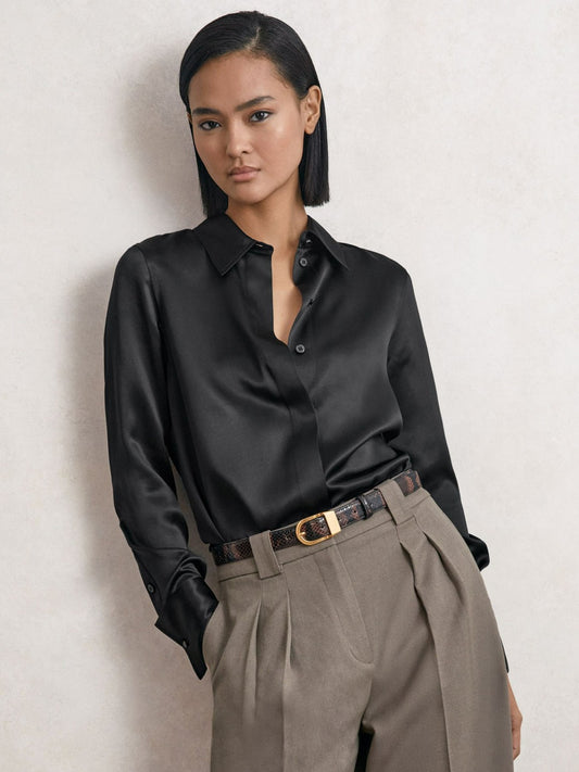 Reiss Silk-Satin Concealed-Placket Shirt in Black