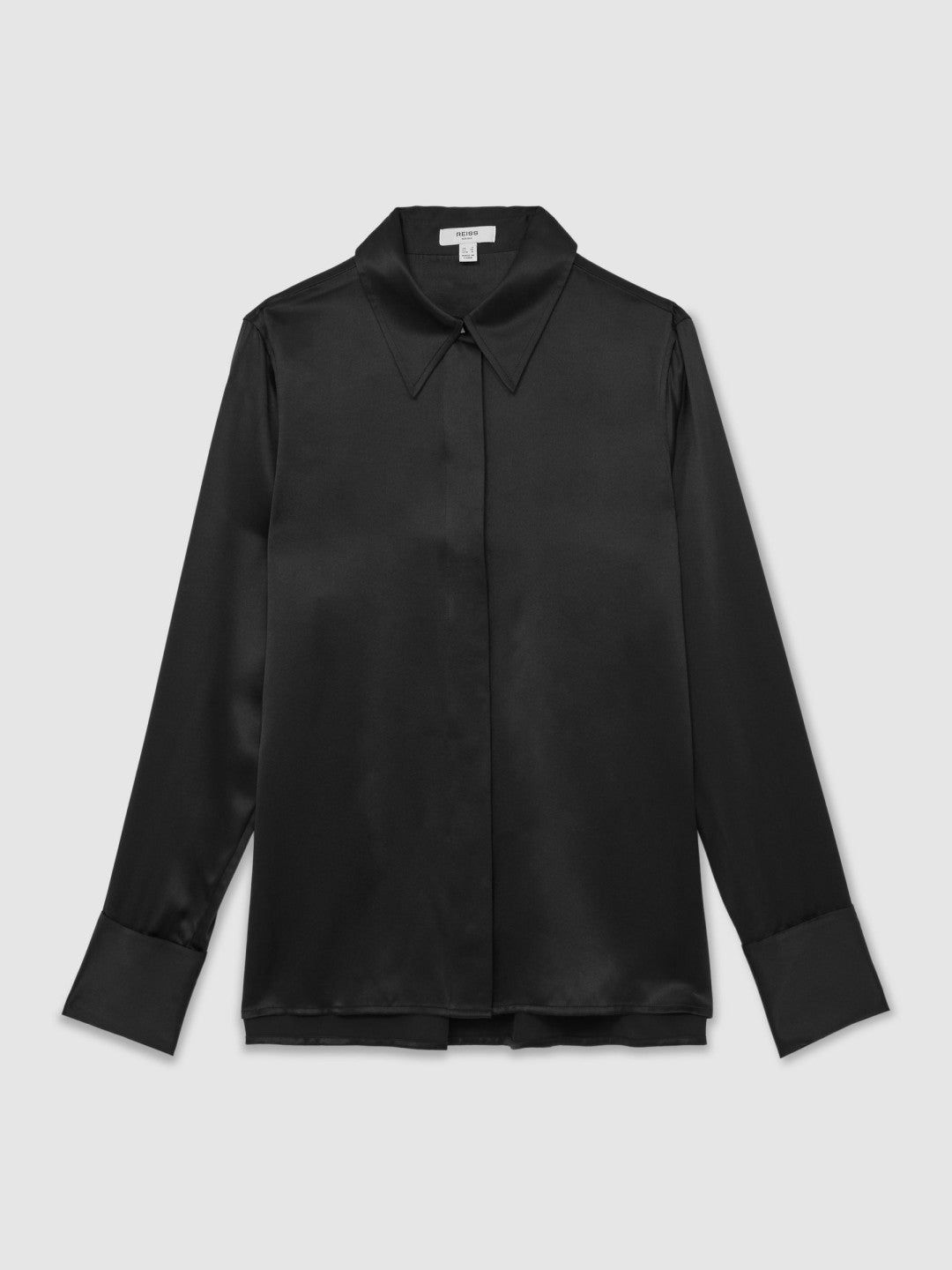 Reiss Silk-Satin Concealed-Placket Shirt in Black