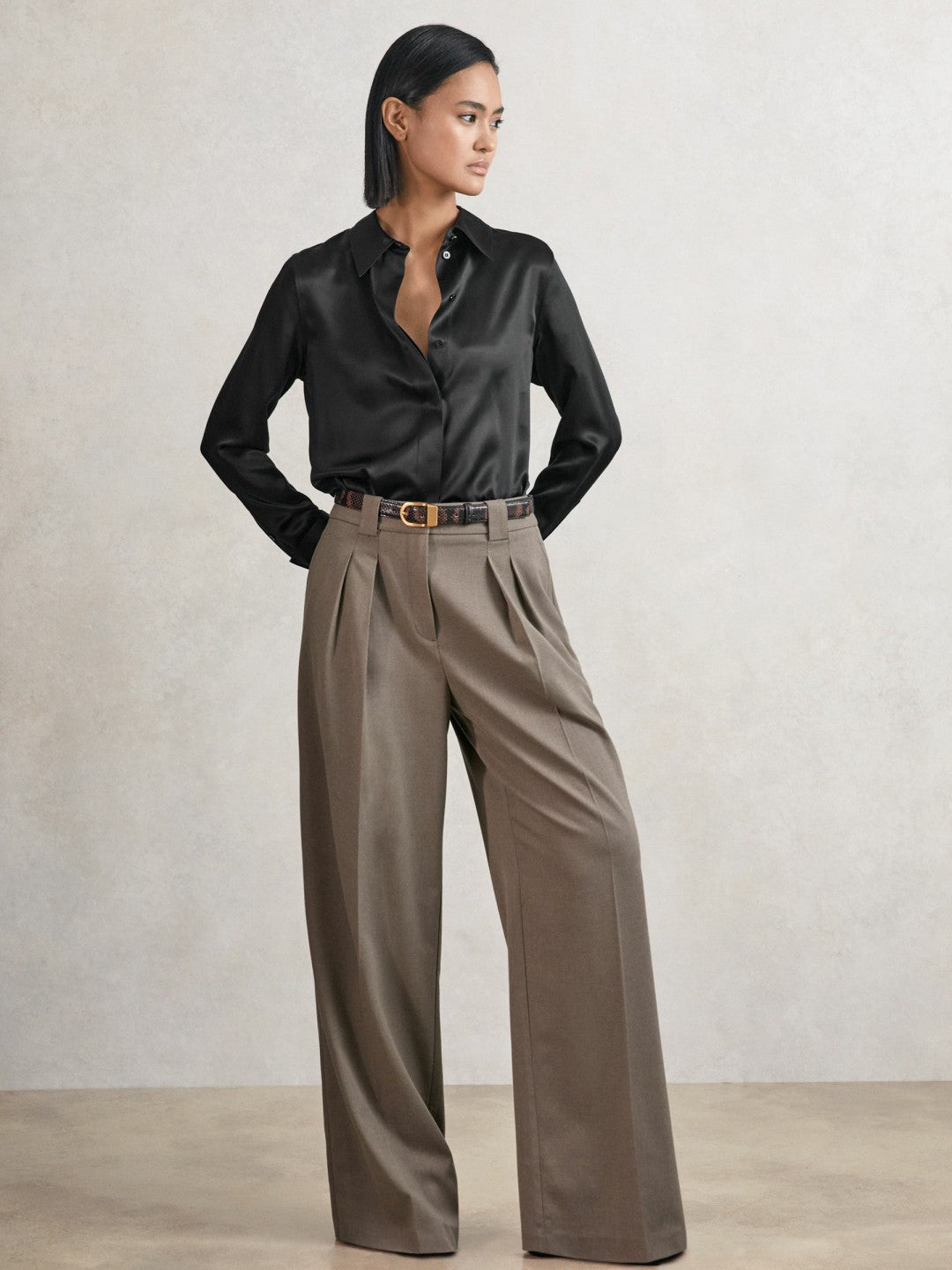 Reiss Silk-Satin Concealed-Placket Shirt in Black