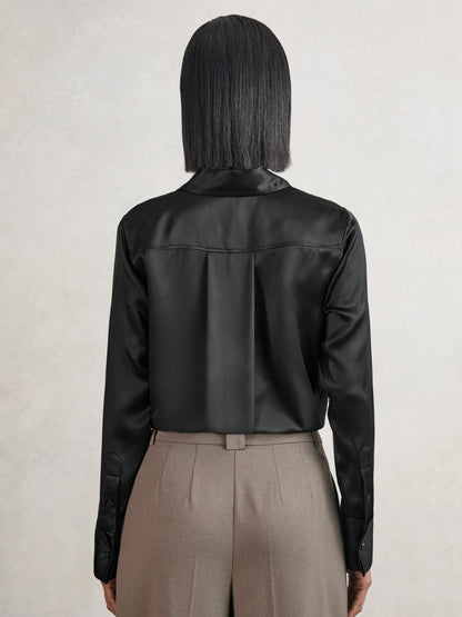Reiss Silk-Satin Concealed-Placket Shirt in Black