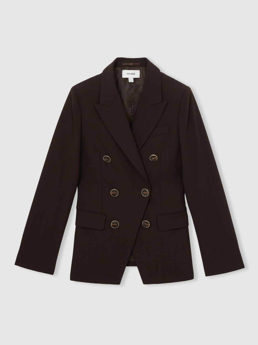 Reiss Petite Wool-Blend Double-Breasted Blazer in Chocolate Brown