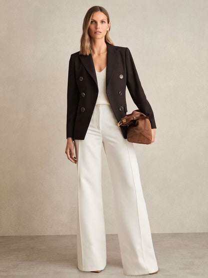 Reiss Petite Wool-Blend Double-Breasted Blazer in Chocolate Brown
