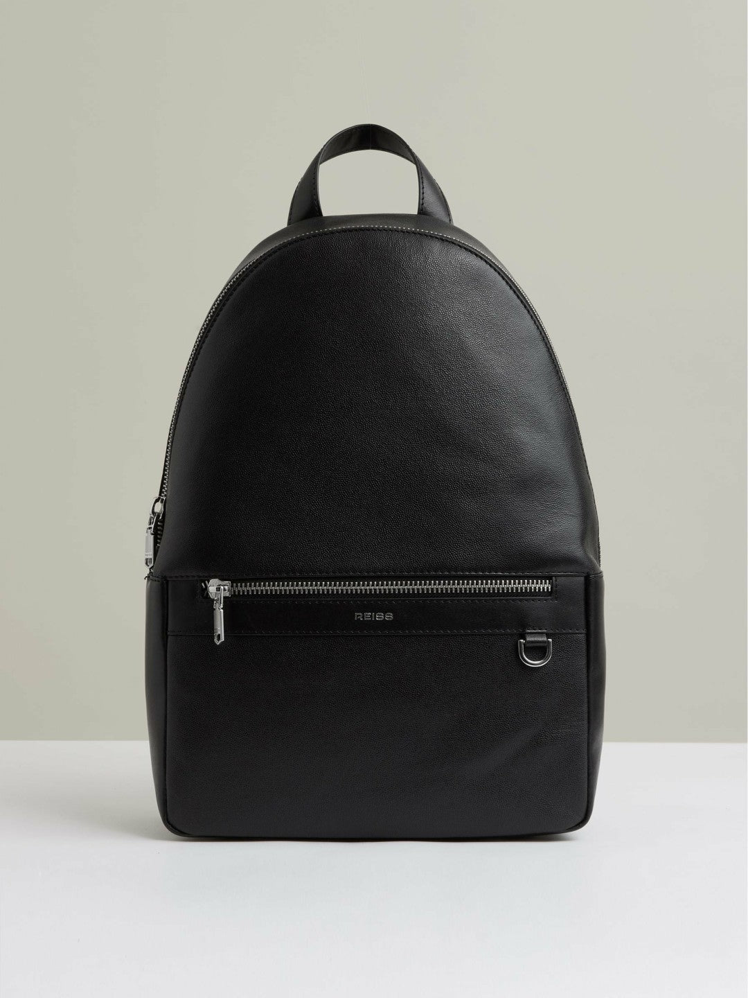 Reiss Micro-Grain Leather Backpack in Black