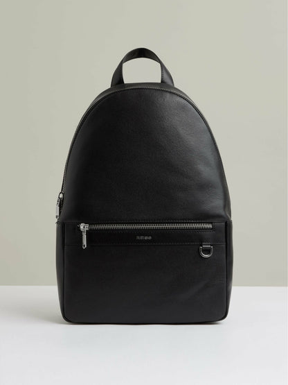 Reiss Micro-Grain Leather Backpack in Black