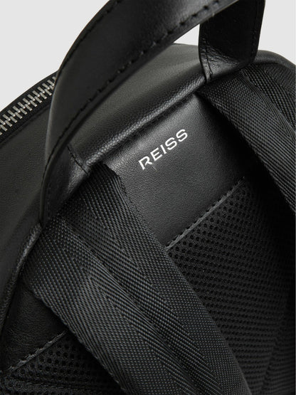 Reiss Micro-Grain Leather Backpack in Black