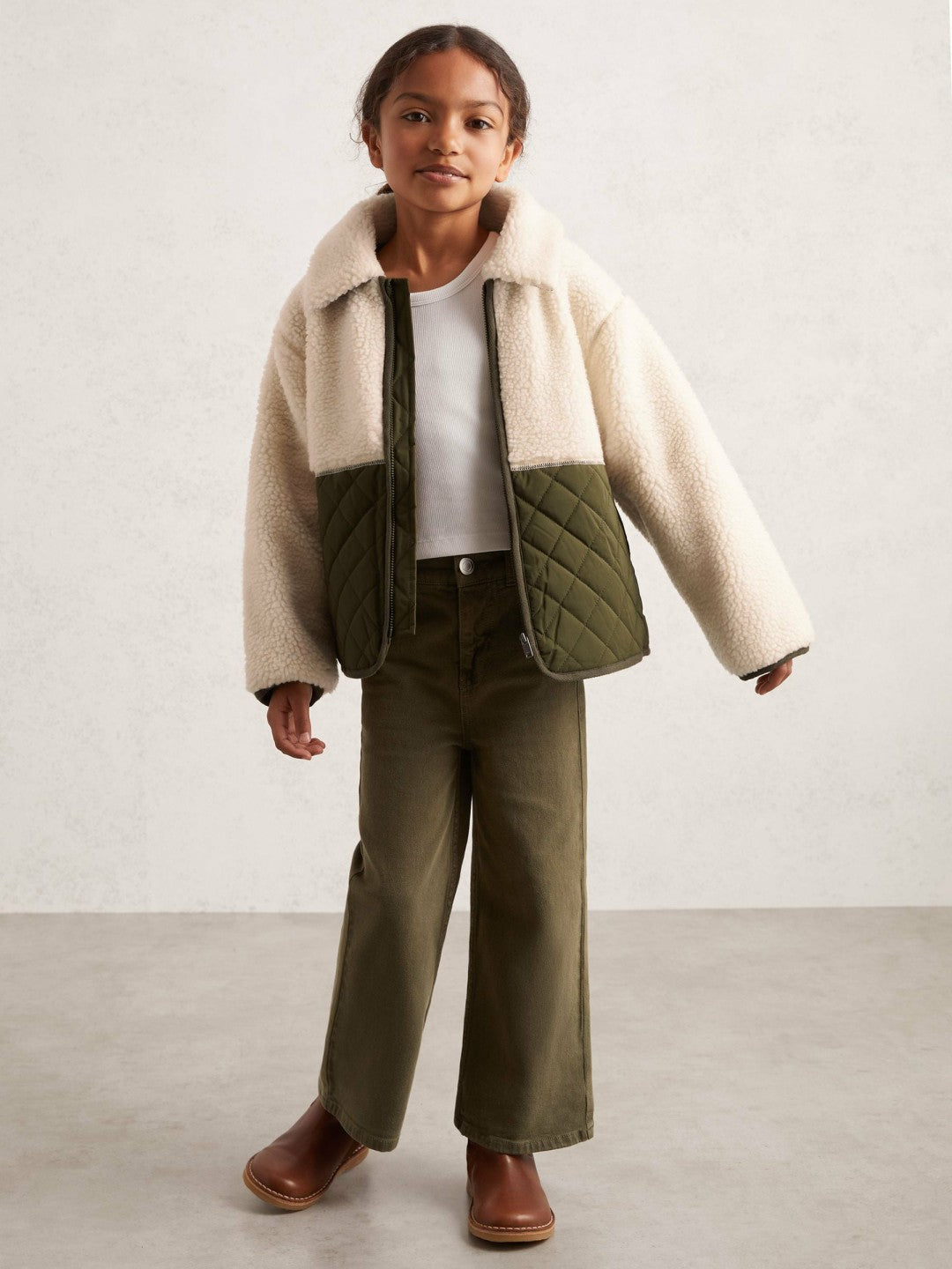 Reiss 3-9 yrs Quilted Borg Jacket in Ecru
