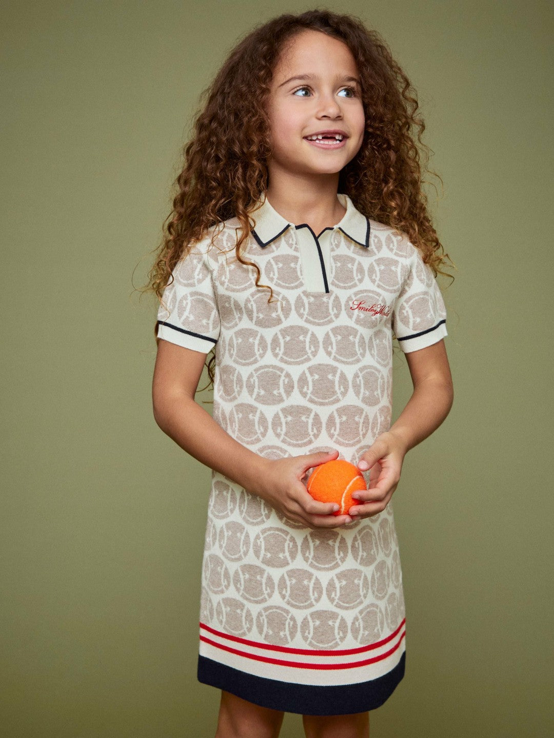 Reiss 4-9 yrs SmileyWorld Knitted Polo Dress in Off White