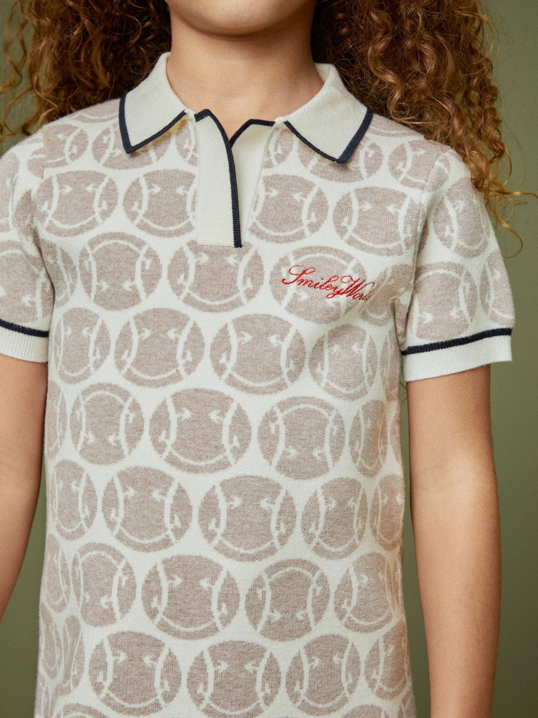 Reiss 4-9 yrs SmileyWorld Knitted Polo Dress in Off White