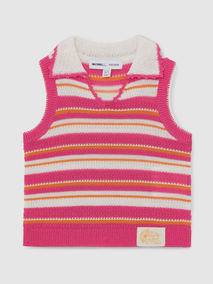 Reiss 4-9 yrs SmileyWorld Stripe Knit Vest in Pink