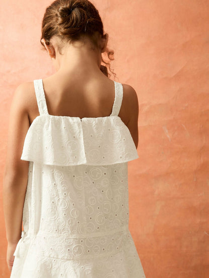 Reiss 9-13 yrs SmileyWorld Broderie Logo Dress in Ivory
