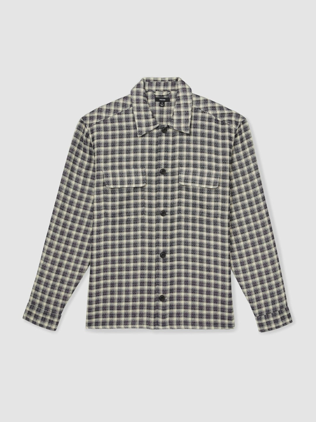 Reiss Woven Check Twin Pocket Overshirt in Navy/White