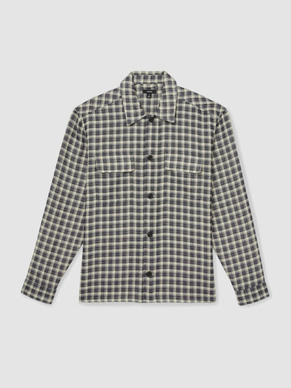 Reiss Woven Check Twin Pocket Overshirt in Navy/White