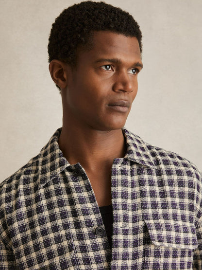 Reiss Woven Check Twin Pocket Overshirt in Navy/White