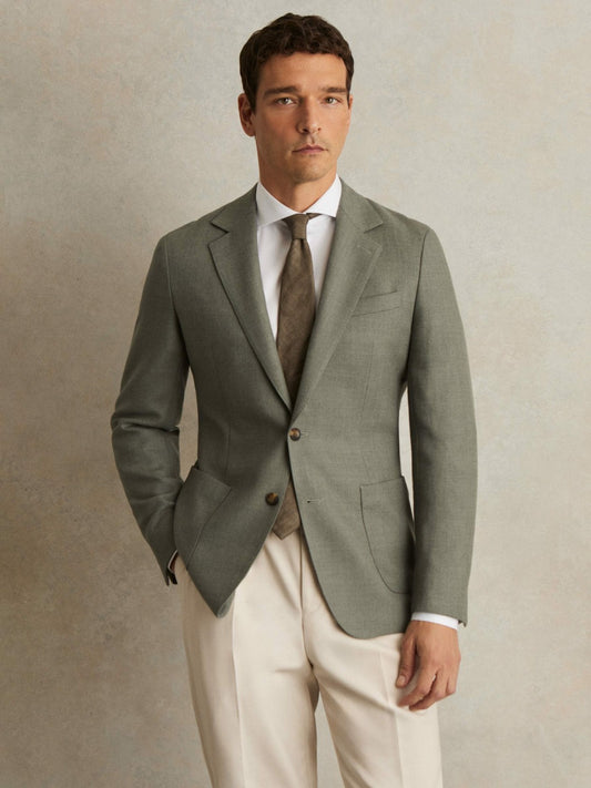 Reiss Wool-Blend Single-Breasted Blazer Slim-Fit in Sage Green