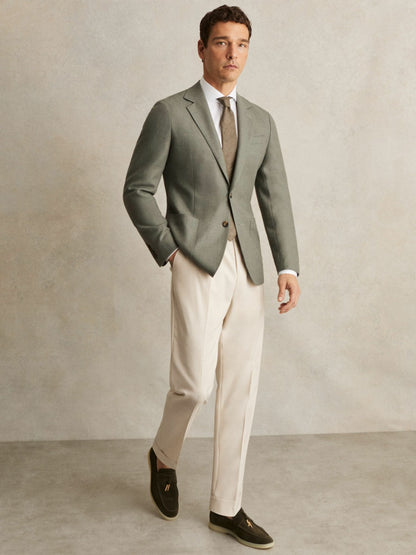 Reiss Wool-Blend Single-Breasted Blazer Slim-Fit in Sage Green
