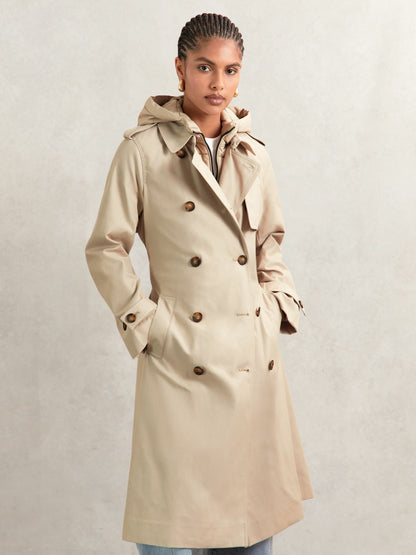Reiss Petite Hooded Insert Trench Coat in Stone