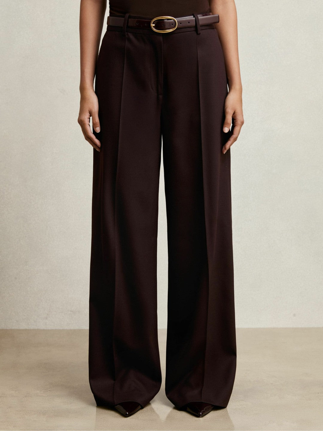 Reiss Petite Wool-Blend Wide-Leg Suit Trousers in Aubergine