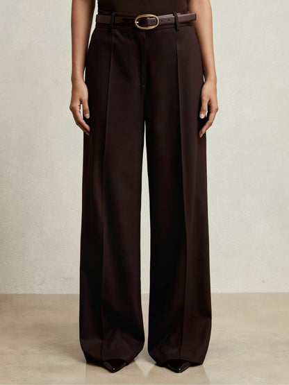 Reiss Petite Wool-Blend Wide-Leg Suit Trousers in Aubergine