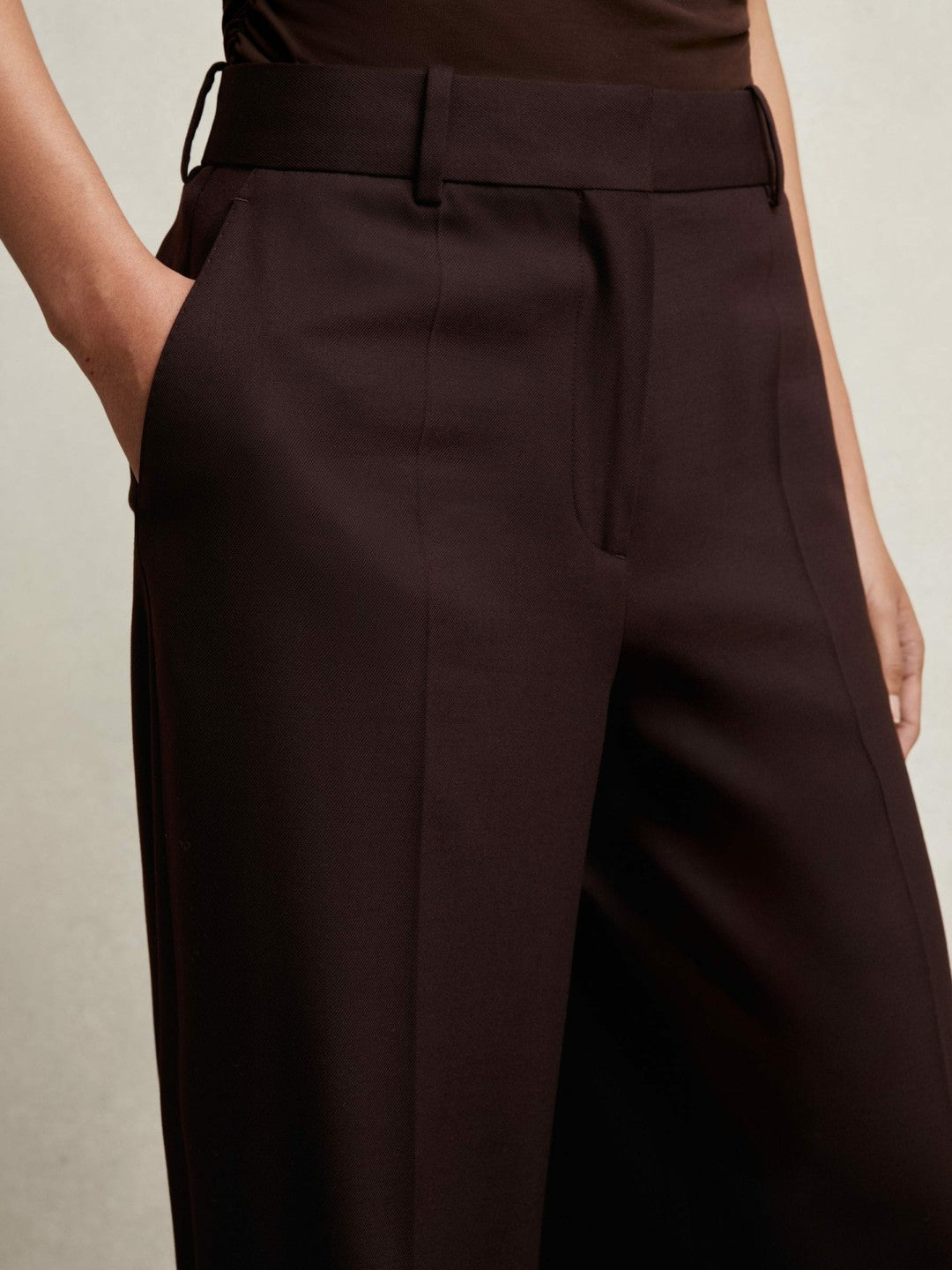 Reiss Petite Wool-Blend Wide-Leg Suit Trousers in Aubergine