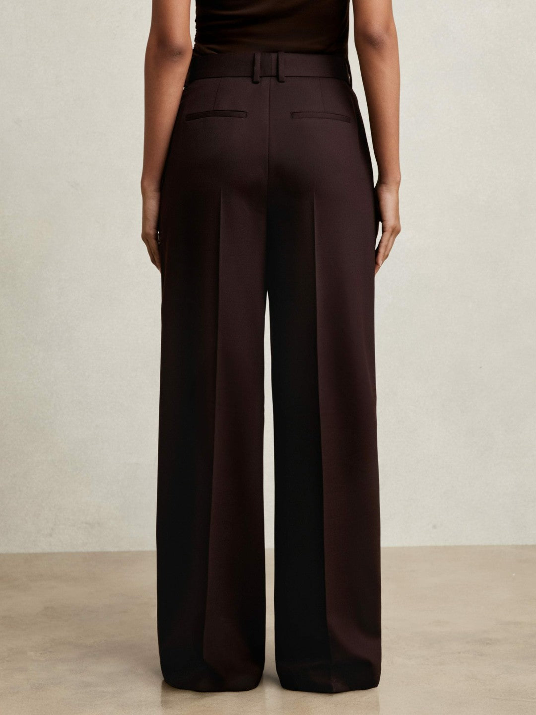 Reiss Petite Wool-Blend Wide-Leg Suit Trousers in Aubergine