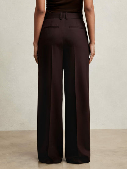 Reiss Petite Wool-Blend Wide-Leg Suit Trousers in Aubergine