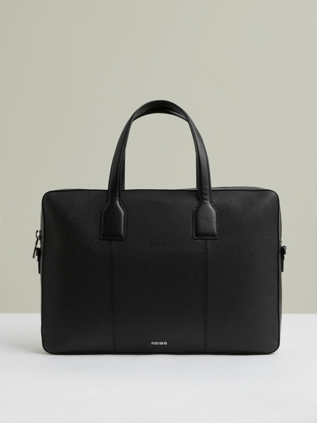 Reiss Micro-Grain Leather Briefcase in Black