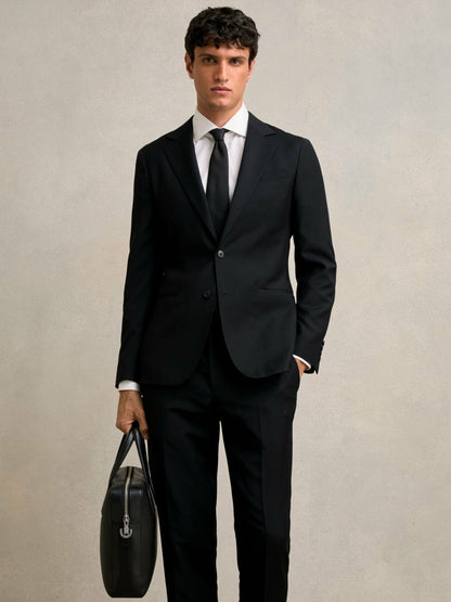 Reiss Micro-Grain Leather Briefcase in Black