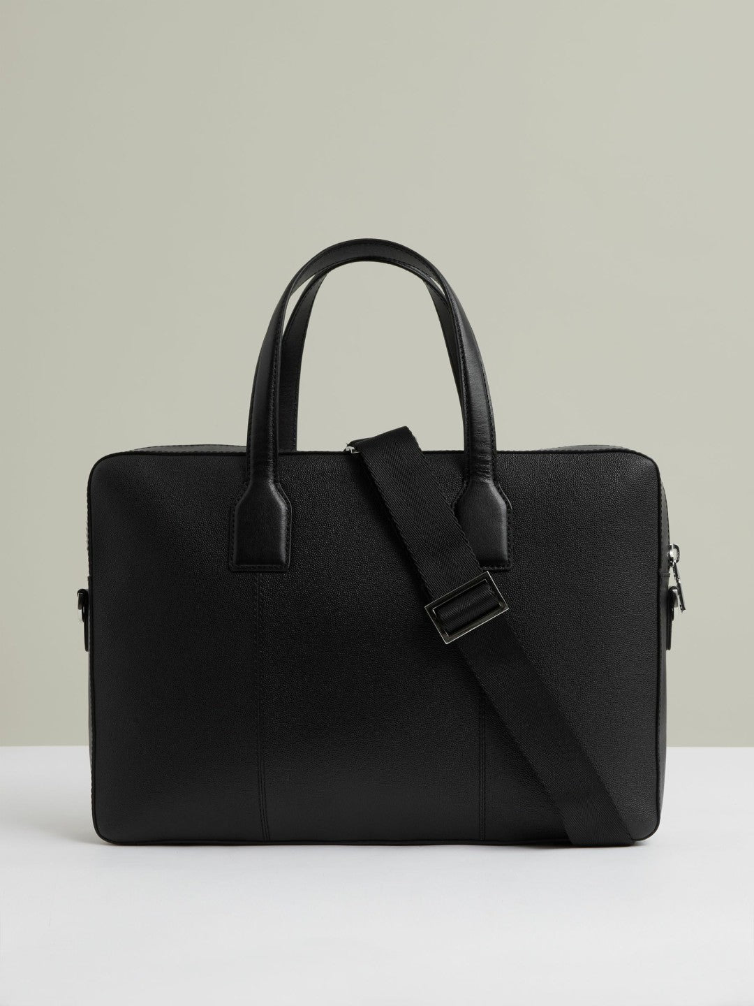 Reiss Micro-Grain Leather Briefcase in Black