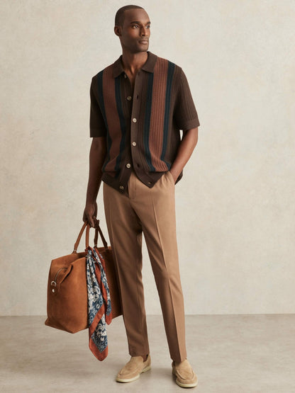 Reiss Cotton Textured-Knit Stripe Shirt in Brown Multi
