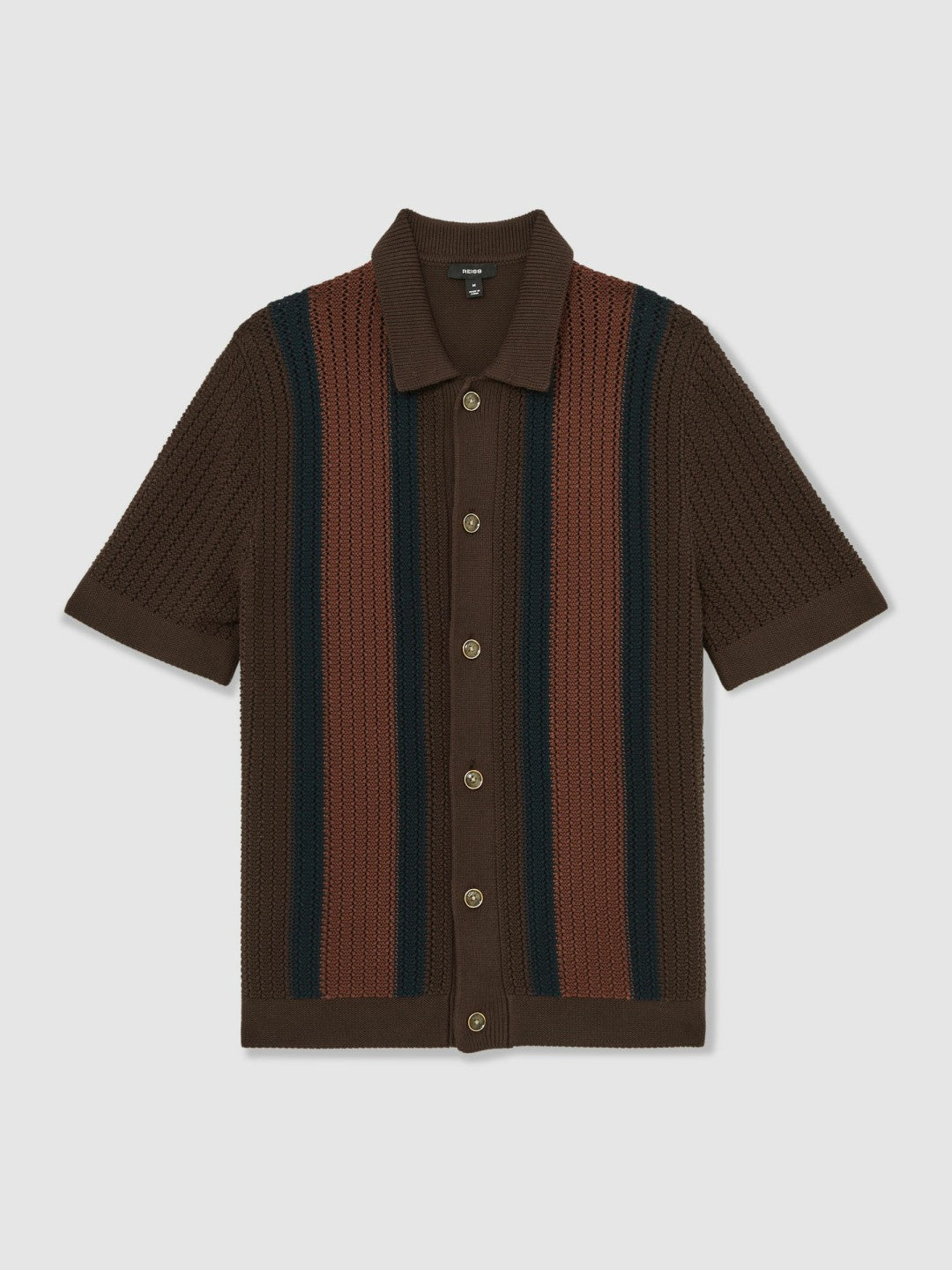 Reiss Cotton Textured-Knit Stripe Shirt in Brown Multi