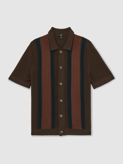 Reiss Cotton Textured-Knit Stripe Shirt in Brown Multi