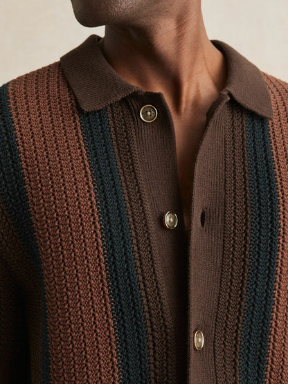 Reiss Cotton Textured-Knit Stripe Shirt in Brown Multi