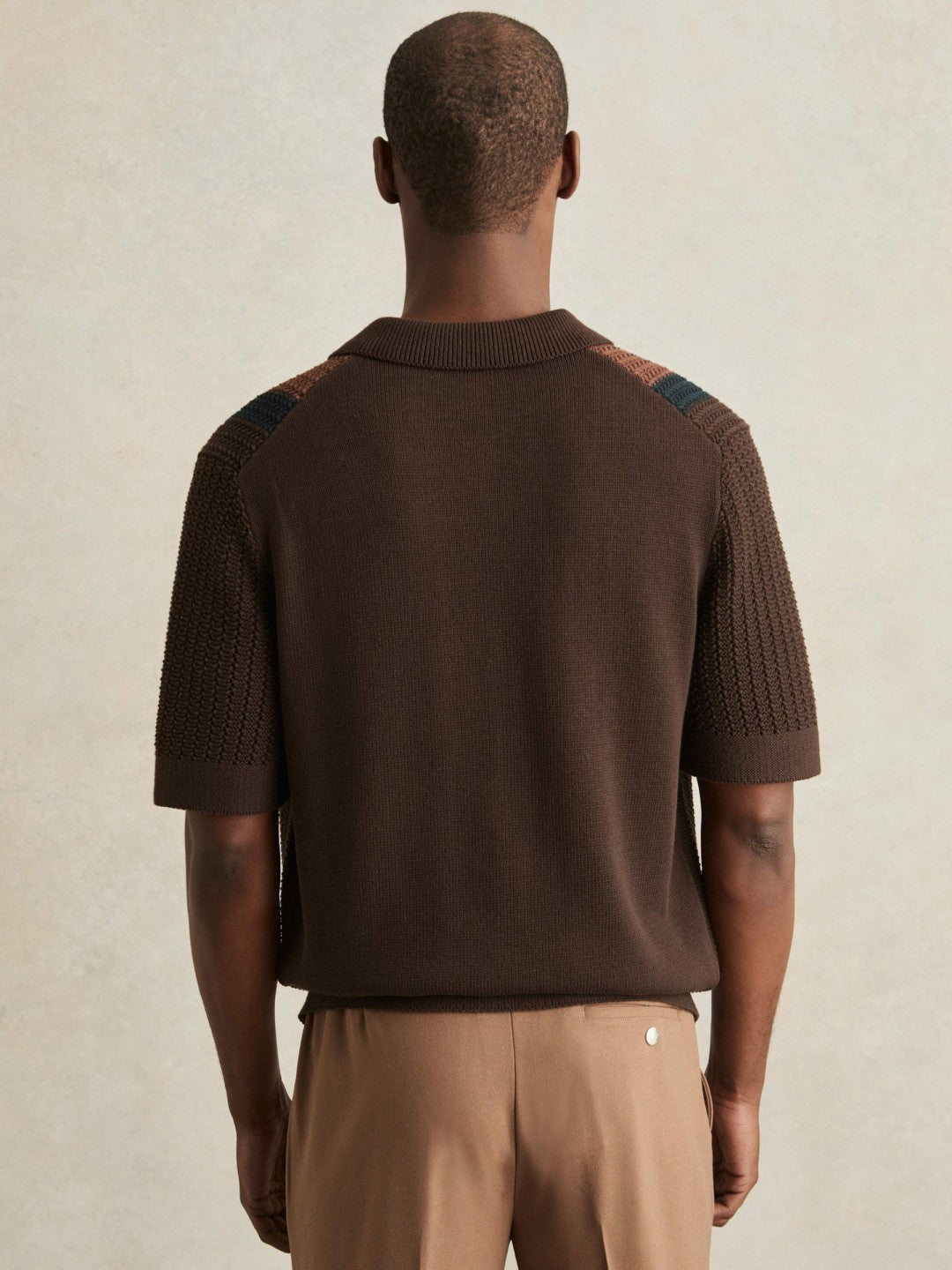 Reiss Cotton Textured-Knit Stripe Shirt in Brown Multi