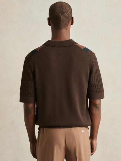 Reiss Cotton Textured-Knit Stripe Shirt in Brown Multi