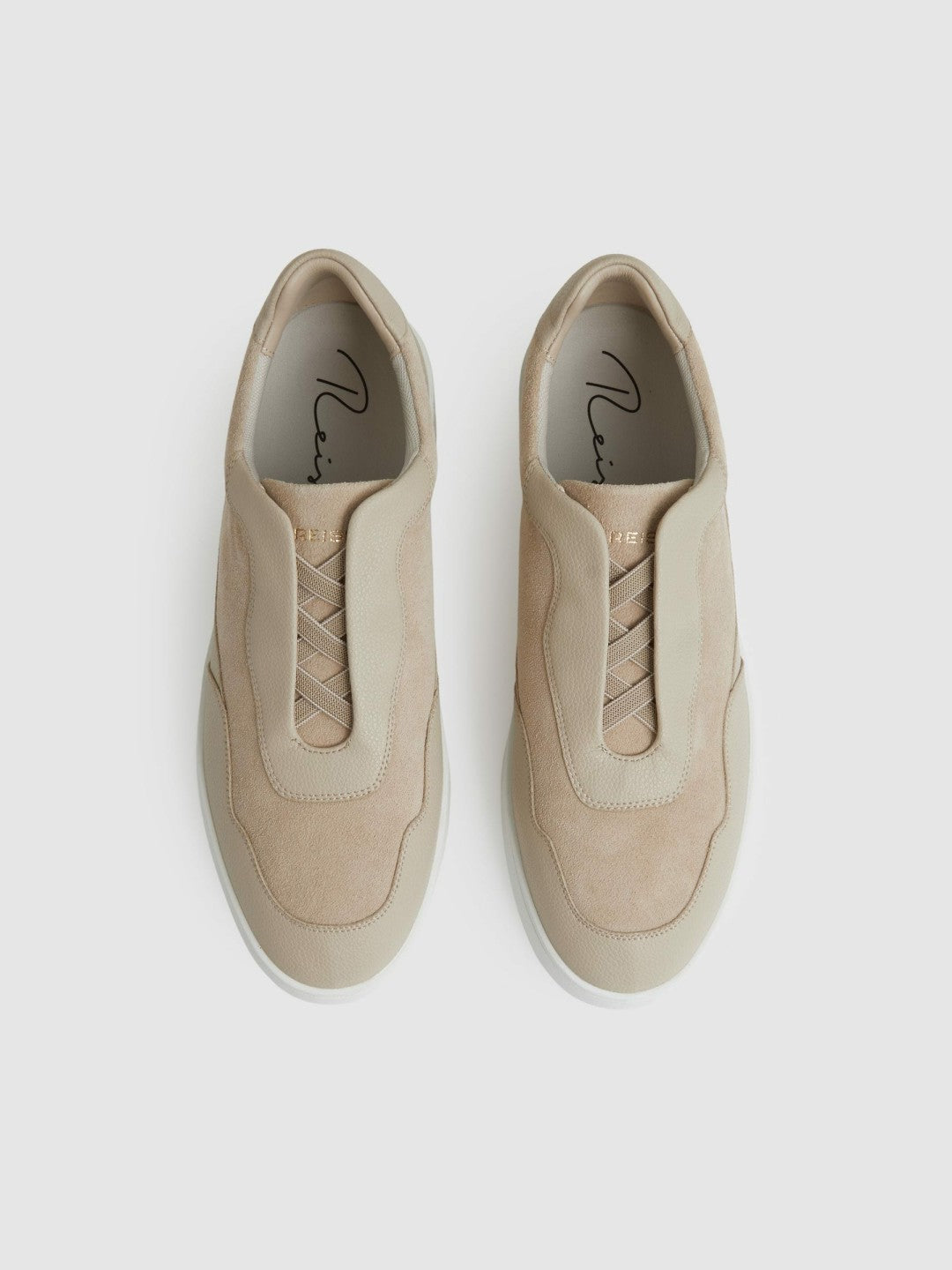Reiss Leather Elasticated-Lace Trainers in Ecru