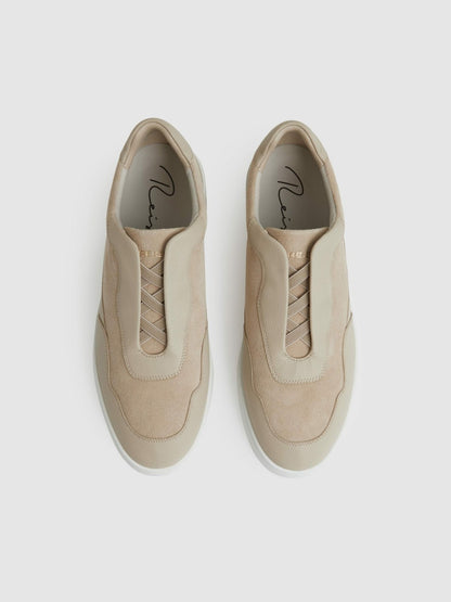 Reiss Leather Elasticated-Lace Trainers in Ecru