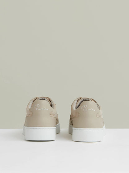 Reiss Leather Elasticated-Lace Trainers in Ecru